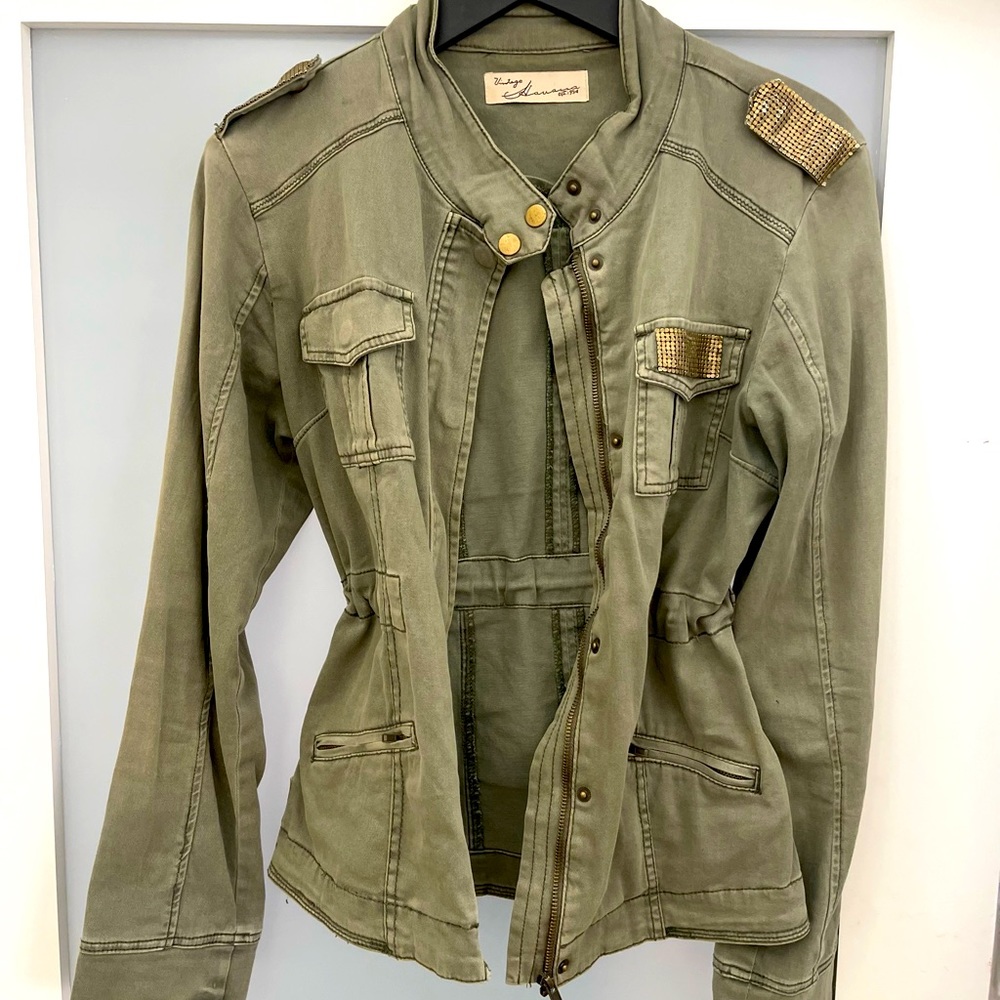 Vintage Havana olive green jacket with gold accents